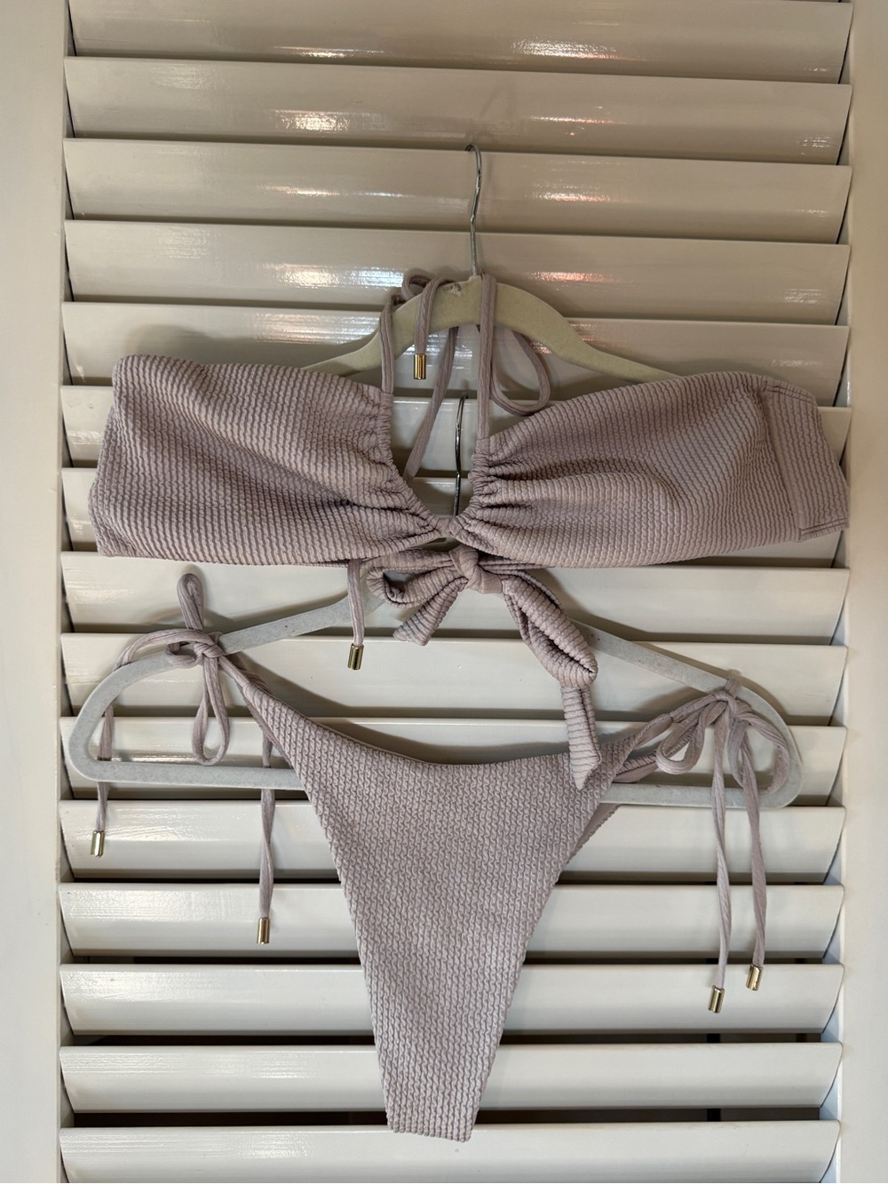 MONDAY SWIMWEAR Tie-Front Bandeau Bikini in Dusty Mauve - Picture 1 of 3